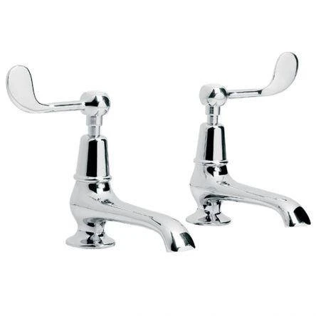 Lefroy Brooks Connaught Lever Long Nose Basin Pillar Taps - Antique Gold