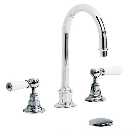 Lefroy Brooks Classic White Lever Tubular 3h Basin Mixer & Cuw - Antique Gold
