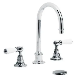 Lefroy Brooks Classic White Lever Tubular 3h Basin Mixer & Cuw - Antique Gold
