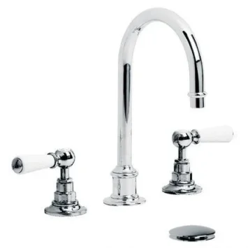 Lefroy Brooks Classic White Lever Tubular 3h Basin Mixer & Cuw - Antique Gold product image - Image 1