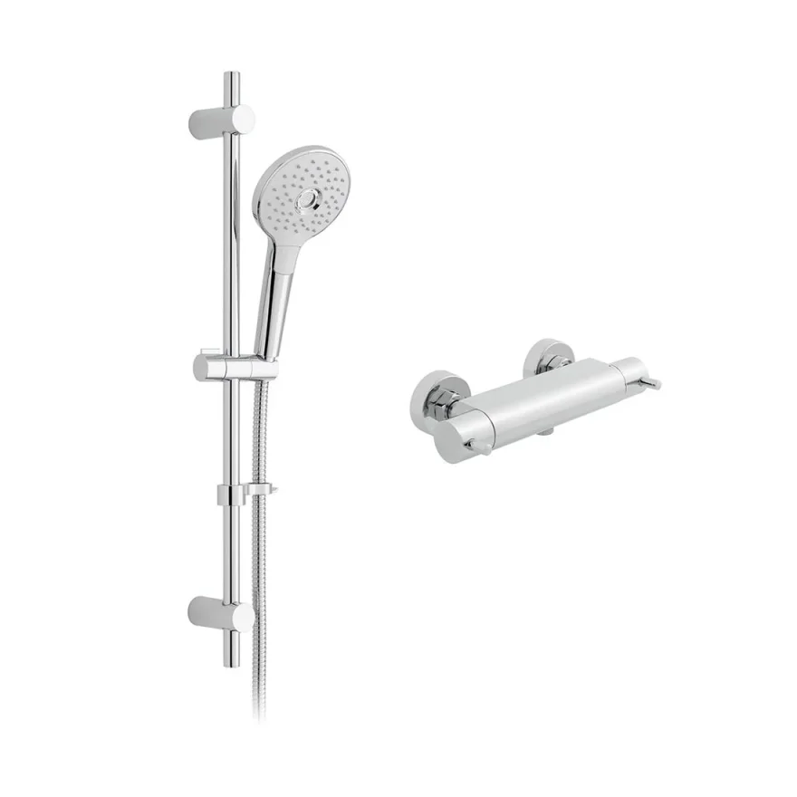 Vado Kit Comprises: Celsius Round Exposed Thermostatic 1/2" Shower Valve Ora Multi Function Round Slide Rail Kit Wall Mounting Brackets Chrome product image - Image 1