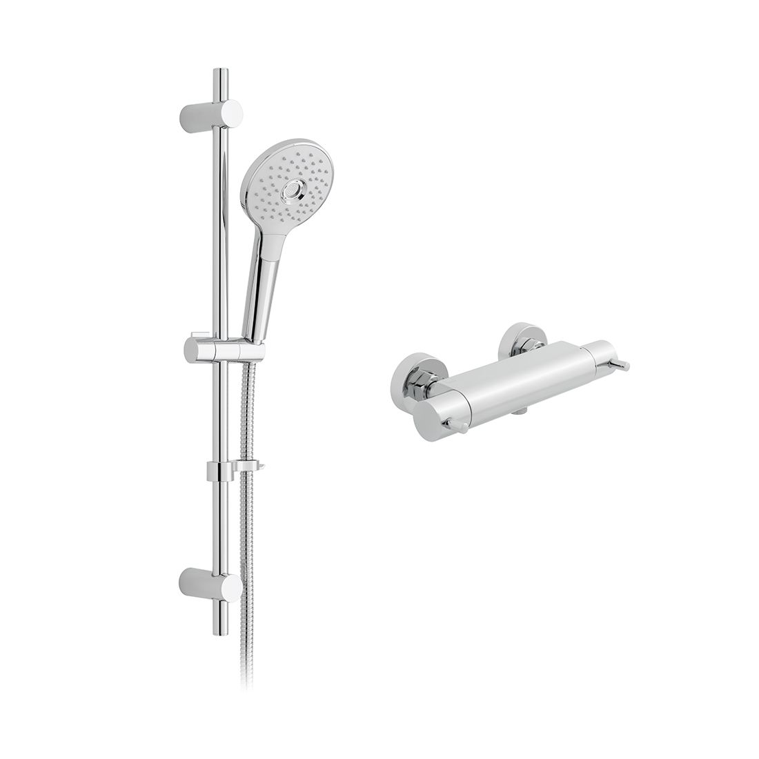 Vado Kit Comprises: Celsius Round Exposed Thermostatic 1/2" Shower Valve Ora Multi Function Round Slide Rail Kit Wall Mounting Brackets Chrome