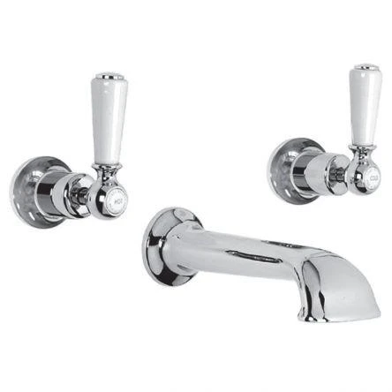 Lefroy Brooks Classic White Lever Conc 3h Bath Filler - Nickel