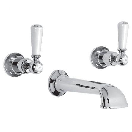 Lefroy Brooks Classic White Lever Conc 3h Bath Filler - Nickel