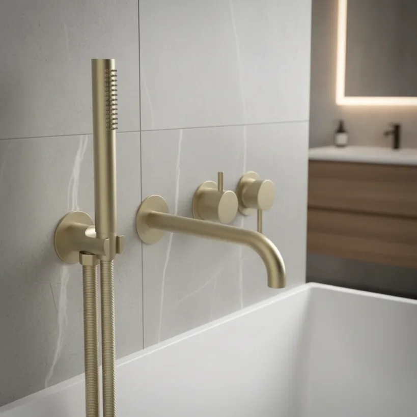 Ava Trend Thermostatic 4 Hole Wall Mounted Bath Shower Mixer 3.0 (not Compatible With Backplate) - Brushed Brass detail view - Image 2