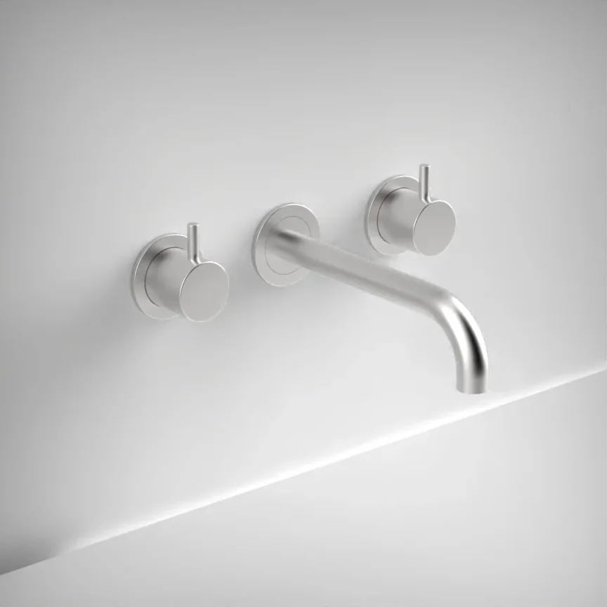 Ava Trend 3 Hole Wall Mounted Basin Mixer W/ Flanges (not Compatible With Backplate) - Brushed Stainless Steel product image - Image 1