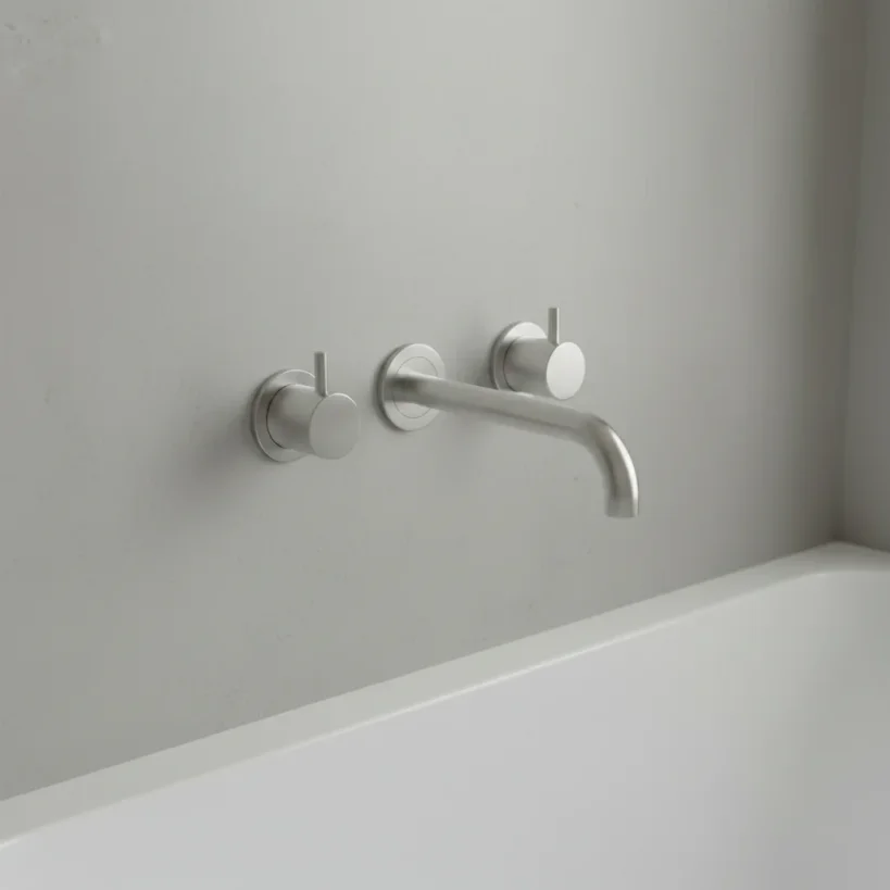 Ava Trend 3 Hole Wall Mounted Basin Mixer W/ Flanges (not Compatible With Backplate) - Brushed Stainless Steel detail view - Image 3