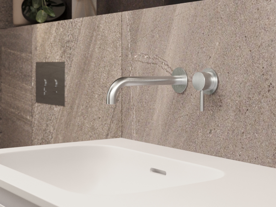 Ava Trend 2 Hole Wall Mounted Basin Mixer W/ Flanges 3.0 (not Compatible With Backplate) - Brushed Stainless Steel detail view - Image 4