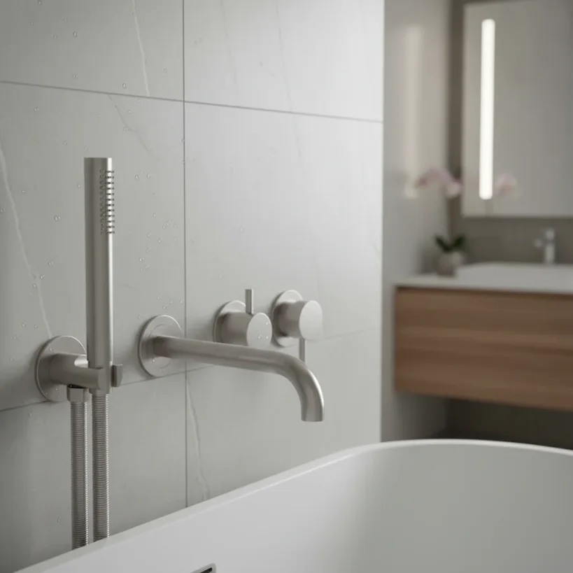 Ava Trend Thermostatic 4 Hole Wall Mounted Bath Shower Mixer 3.0 (not Compatible With Backplate) - Brushed Stainless Steel detail view - Image 2