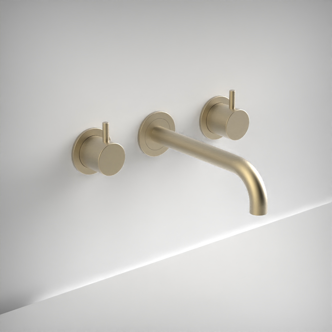 Ava Trend 3 Hole Wall Mounted Basin Mixer W/ Flanges (not Compatible With Backplate) - Brushed Brass