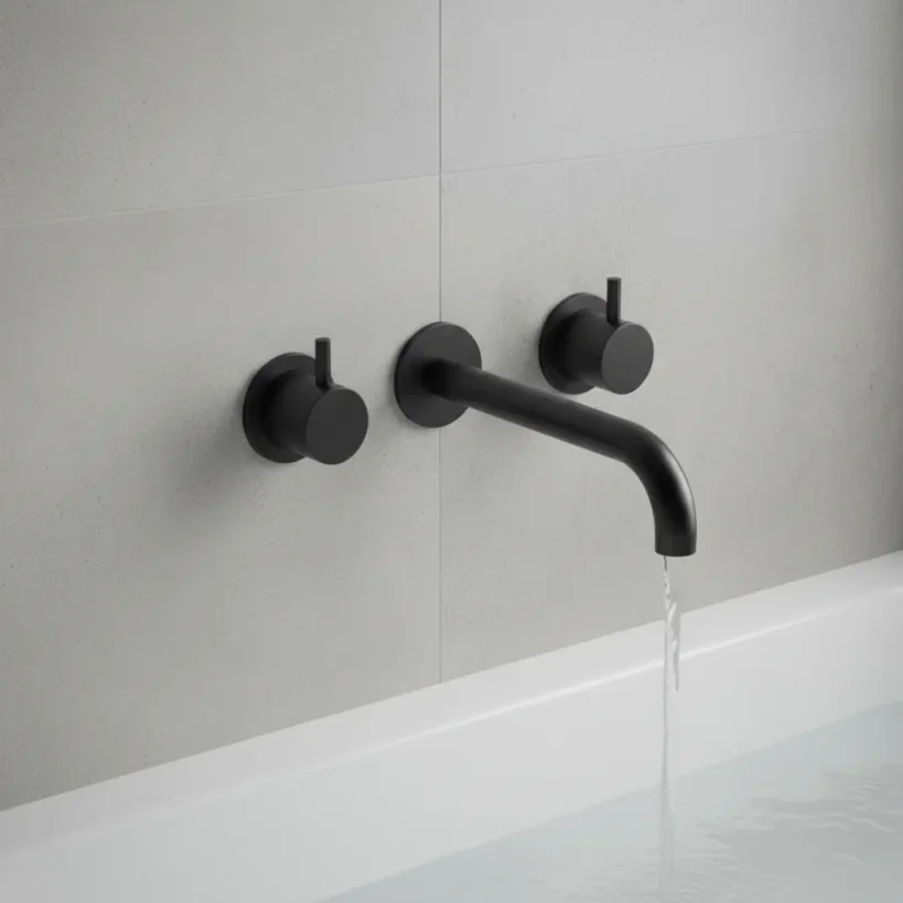 Ava Trend 3 Hole Wall Mounted Basin Mixer W/ Flanges (not Compatible With Backplate) - Brushed Black detail view - Image 2