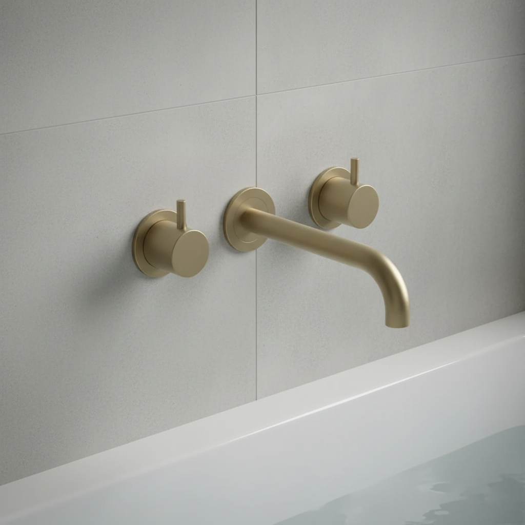 Ava Trend 3 Hole Wall Mounted Basin Mixer W/ Flanges (not Compatible With Backplate) - Brushed Brass detail view - Image 4