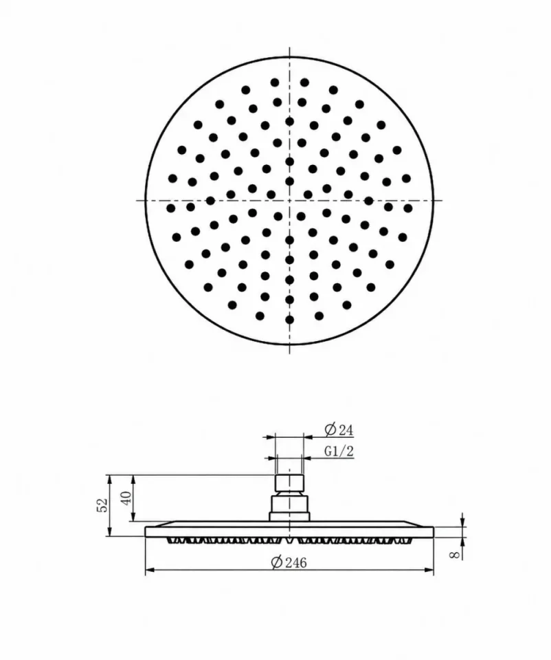 Ava Round 250mm Shower Head (8mm Thickness) - Brushed Stainless Steel technical drawing - Image 13