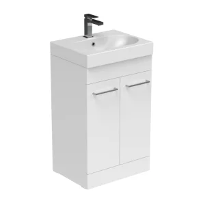 Saneux Austen 60cm 2 Door Floor Standing Unit - Gloss White detail view - Image 2