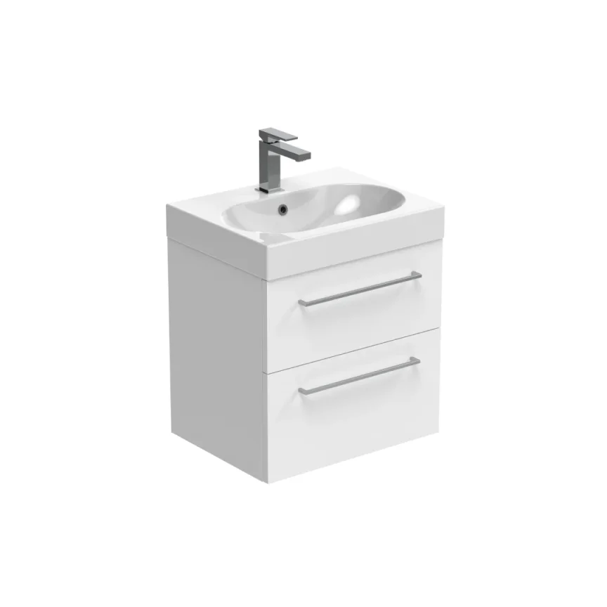 Saneux Austen 60cm 2 Drawer Wall Mounted Unit - Gloss White detail view - Image 2
