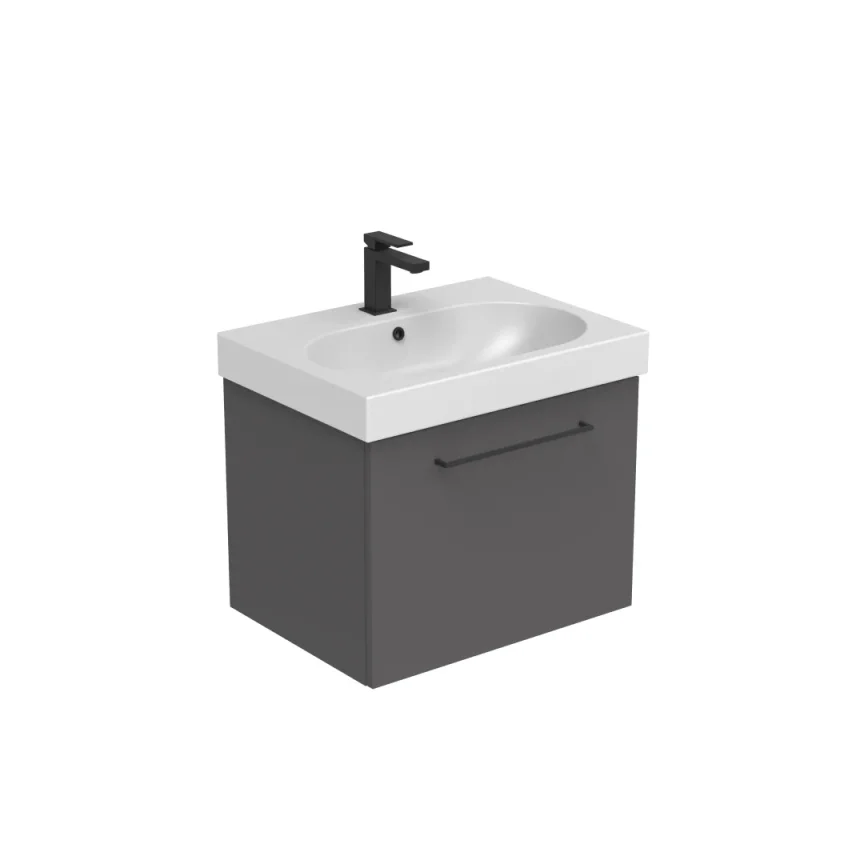 Saneux Austen 60cm 1 Drawer Wall Mounted Unit - Matte Iron Grey detail view - Image 2