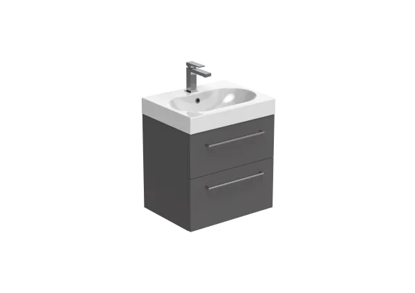 Saneux Austen 50cm 2 Drawer Wall Mounted Unit - Matte Iron Grey