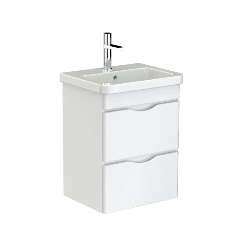 Saneux Indigo 50cm 2 Drawer Wall Mounted Unit - Gloss White detail view - Image 3