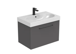 Saneux Austen 72cm 1 Drawer Wall Mounted Unit - Matte Iron Grey detail view - Image 3