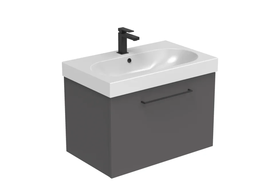 Saneux Austen 72cm 1 Drawer Wall Mounted Unit - Matte Iron Grey detail view - Image 3