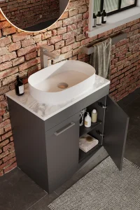 Saneux Austen 72cm 2 Door Floor Standing Unit - Matte Iron Grey detail view - Image 3