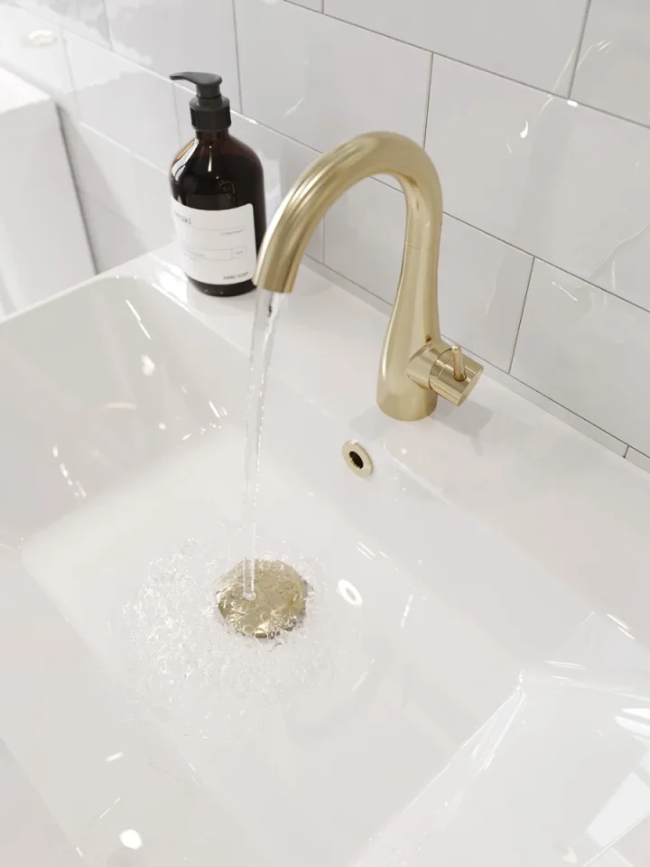 Saneux Eden Basin Mixer - Brushed Brass detail view - Image 3