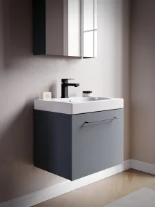 Saneux Austen 60cm 1 Drawer Wall Mounted Unit - Matte Iron Grey detail view - Image 8