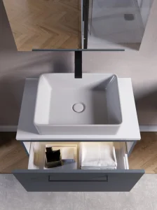 Saneux Austen 72cm 1 Drawer Wall Mounted Unit - Matte Iron Grey detail view - Image 6