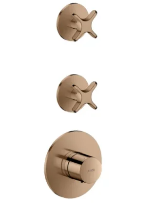 Axor One Thermostatic Module For Concealed Installation For 2 Functions With Cross Handle Polished Red Gold