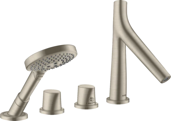Axor Starck Organic 4-hole Tile Mounted Thermostatic Bath Mixer Brushed Nickel