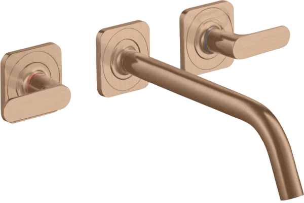 Axor Citterio M 3-hole Basin Mixer For Concealed Installation Wall-mounted With Spout 226 Mm, Lever Handles And Escutcheons Brushed Red Gold
