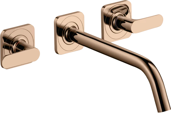 Axor Citterio M 3-hole Basin Mixer For Concealed Installation Wall-mounted With Spout 226 Mm, Lever Handles And Escutcheons Polished Red Gold