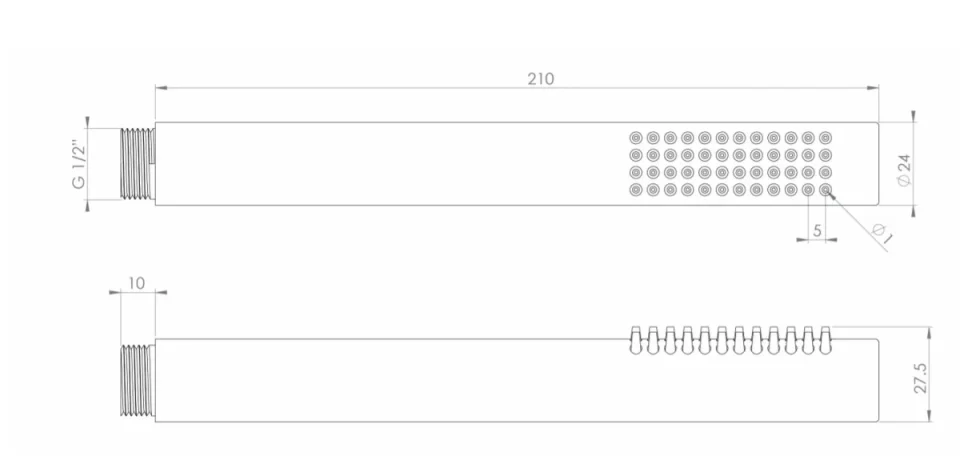 Saneux Cos Slim Round Shower Handset - Chrome technical drawing - Image 2
