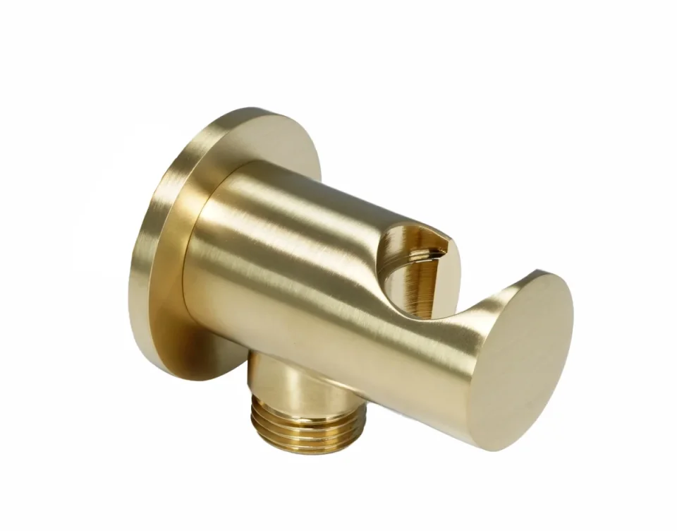 Just Taps Vos Water Outlet Elbow With Wall Support Brushed Brass product image - Image 1