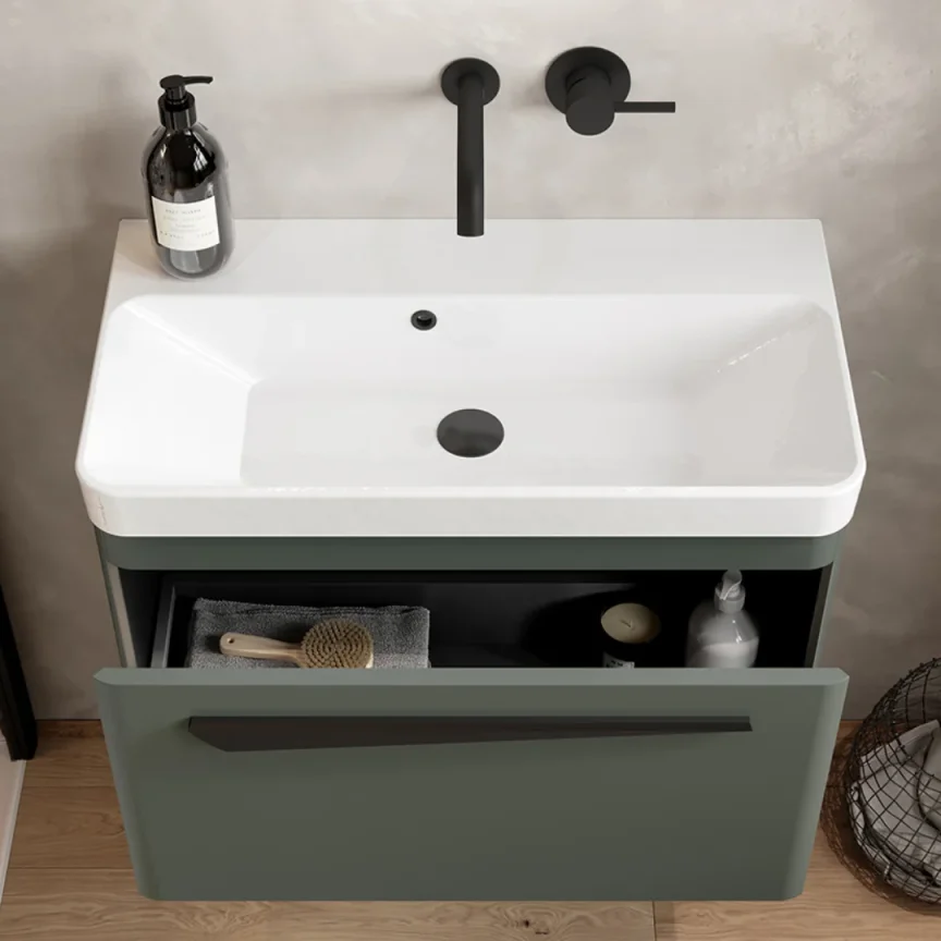 Saneux Hyde 70cm 1 Drawer Wall Mounted Unit - Matte Sage detail view - Image 2