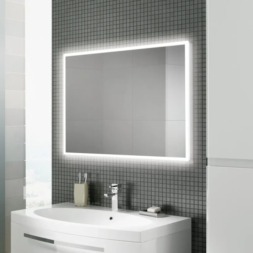 Hib Globe Illuminated Rectangular Wall Mounting Led Bathroom Mirror - Silver (hib7861000) - Ex Display product image - Image 1