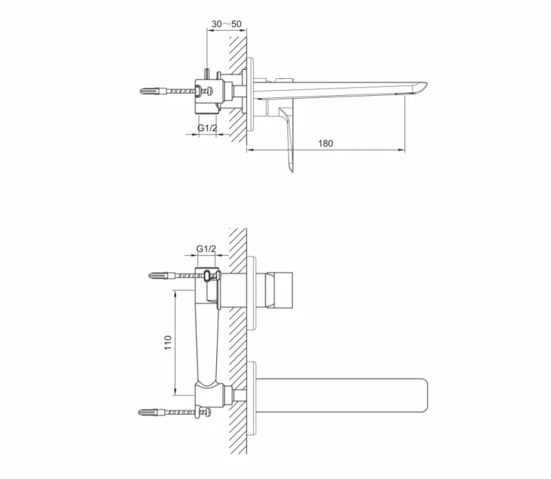 Just Taps Amore Concealed Basin Mixer Chrome technical drawing - Image 2