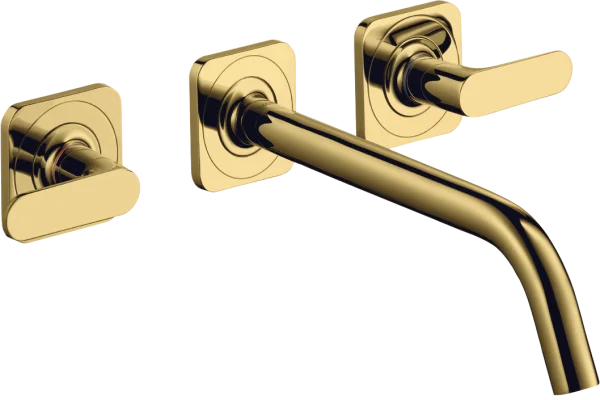 Axor Citterio M 3-hole Basin Mixer For Concealed Installation Wall-mounted With Spout 226 Mm, Lever Handles And Escutcheons Gold Polished
