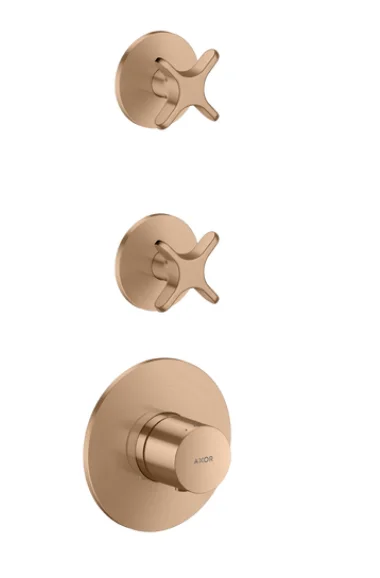 Axor One Thermostatic Module For Concealed Installation For 2 Functions With Cross Handle Brushed Red Gold