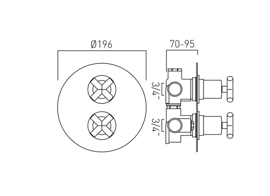 Vado Dx Elements 2 Outlet 2 Handle Concealed Thermostatic Valve Round Backplate Chrome technical drawing - Image 2
