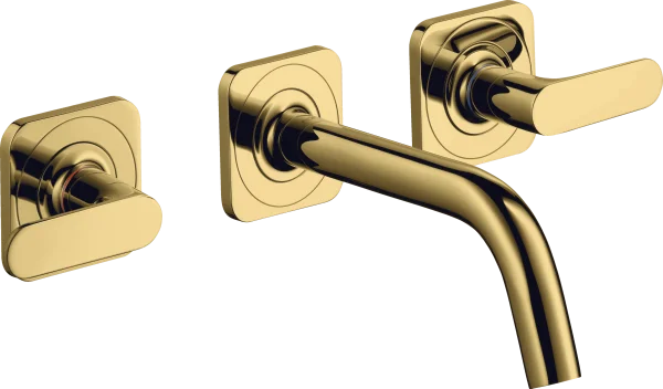 Axor Citterio M 3-hole Basin Mixer For Concealed Installation Wall-mounted With Spout 166 Mm, Lever Handles And Escutcheons Gold Polished