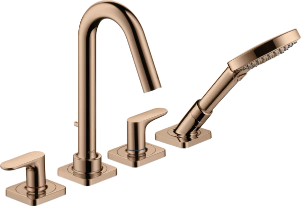 Axor Citterio M 4-hole Rim-mounted Bath Mixer With Lever Handles And Escutcheons Polished Red Gold