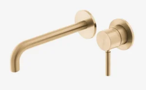 Vado Individual Origins Slimline 2 Hole Wall Mounted Single Lever Basin Mixer With 180mm Spout Brushed Gold