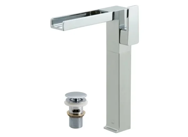 Vado Synergie Tall Single Lever Waterfall Mono Deck Mounted Basin Mixer Tap Chrome (Clic-Clac Waste Included) product image - Image 1