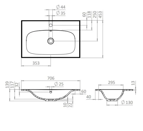 Crosswater Glide II 700mm Cast Mineral Marble Basin with 1 Tap Hole & Overflow White for Glide Unit detail view - Image 3