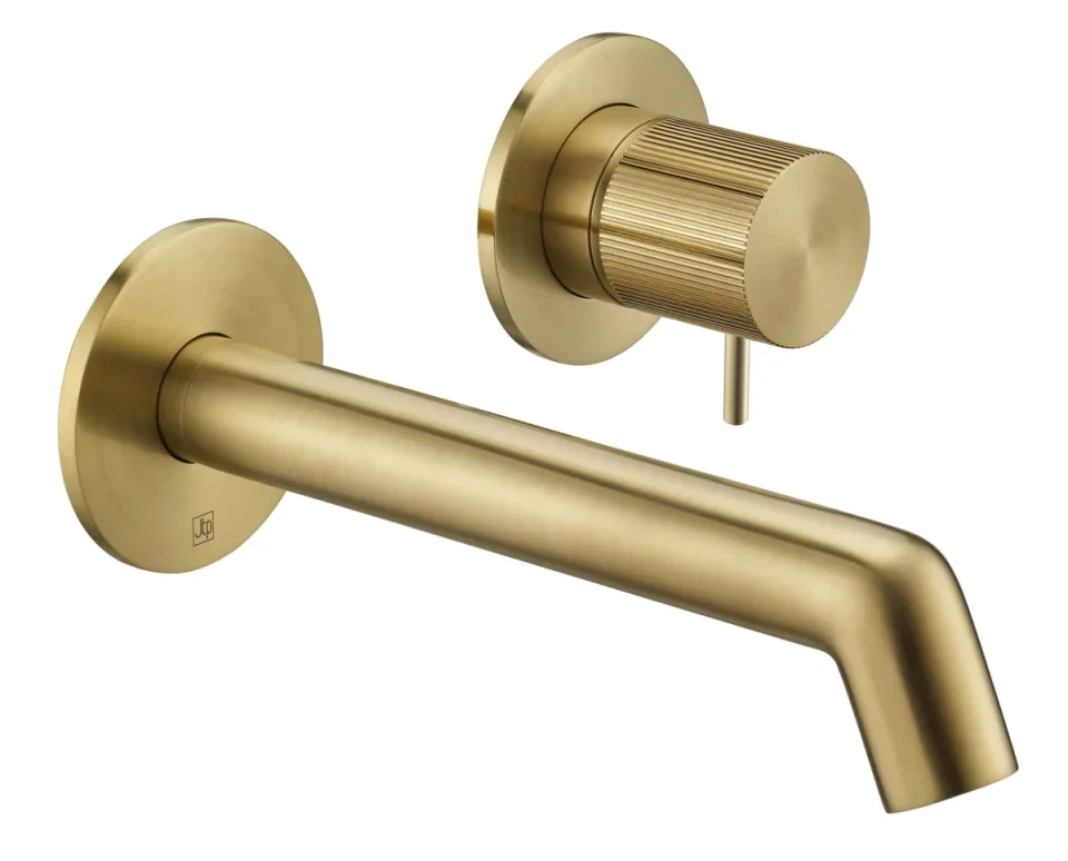 Just Taps Evo Wall Mounted Single Lever Basin Mixer Tap Brushed Brass product image - Image 1