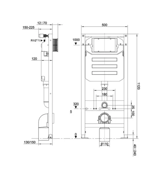 Crosswater 1120 x 500mm Toilet Frame & Cistern detail view - Image 4