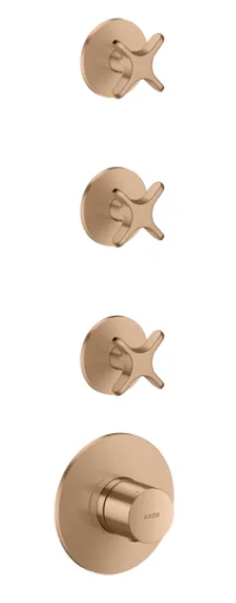 Axor One Thermostatic Module For Concealed Installation For 3 Functions With Cross Handle Brushed Red Gold
