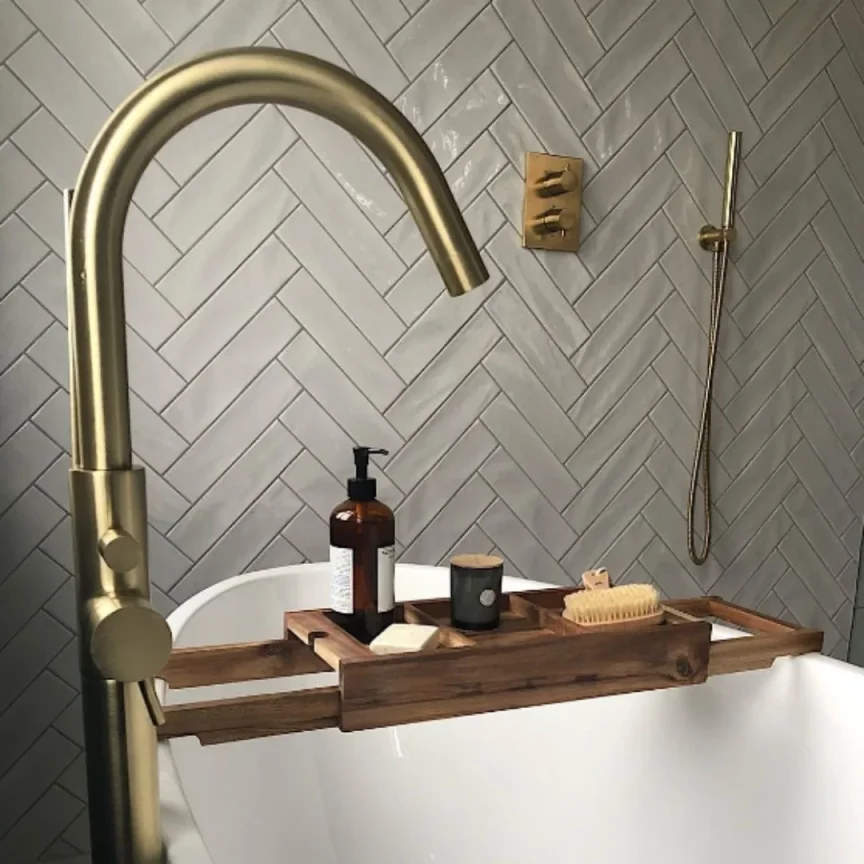 Crosswater Mpro Bath Shower Mixer Floor Standing Brushed Brass detail view - Image 5