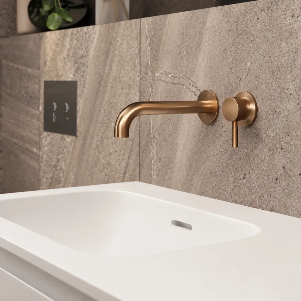 Ava Trend 2 Hole Wall Mounted Basin Mixer W/ Flanges 3.0 - Brushed Bronze detail view - Image 3